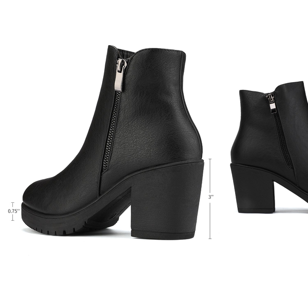 Comfortable Low Heel Chunky Ankle Boots - BLACK PU - 2